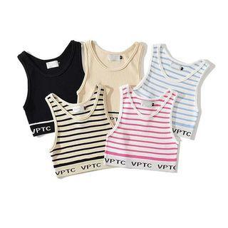Striped Lettering Crop Tank Top