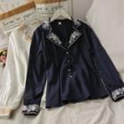 Embroidered Button-down Lapel Top