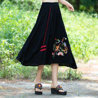 Embroidered Midi Flared Skirt