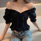 Off-shoulder Ruffle Trim Cropped Blouse