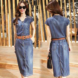 Cap-sleeve Denim Midi Dress