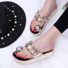 Rhinestone Toe Loop Platform Sandals