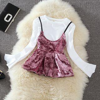 Set: Plain Long Bell Sleeve T-shirt + Velvet Camisole