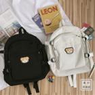Bear Embroidered Plain Buckled Backpack