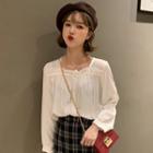Long-sleeve Square-neck Blouse