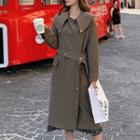 Pointed Collar Snap Buttoned Long Trench Coat
