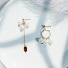 Non-matching Faux Pearl Geometric Dangle Earring As Shown In Figure - One Size