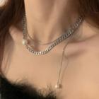 Faux Pearl Layered Stainless Steel Necklace Silver - One Size