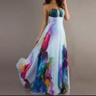 Printed Strapless Evening Gown