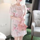 Round-neck Puff-sleeve Floral Minidress