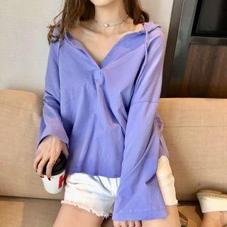 Open-collar Drawstring Hoodie