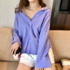 Open-collar Drawstring Hoodie