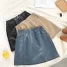 Double-pocket Zipper High-waist Leather Skirt