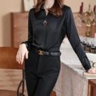 Set: Long-sleeve Chiffon Shirt + Brooch