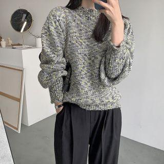 Balloon-sleeve Dotted Sweater