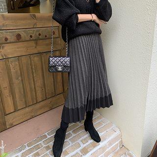 Two-tone Accordion-pleat Wool Blend Skirt