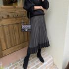 Two-tone Accordion-pleat Wool Blend Skirt