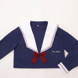 Bow Accent Sailor Collar Long Sleeve Top / Pleated Skirt