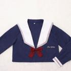 Bow Accent Sailor Collar Long Sleeve Top / Pleated Skirt