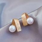 Faux Pearl Alloy Earring 1 Pair - Faux Pearl Earrings - Gold - One Size