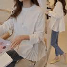 Long-sleeve Pleated Panel T-shirt White - One Size
