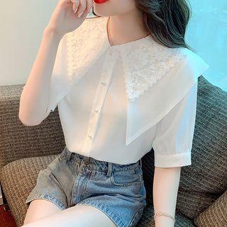 Elbow-sleeve Lace Collar Chiffon Blouse