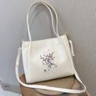 Floral Embroidered Faux Leather Tote Bag