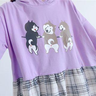 Short-sleeve Dog Print Hooded Dress