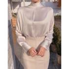 Inset Scarf Stand-collar Satin Blouse