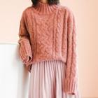 Mock-turtleneck Cable Knit Chunky Sweater