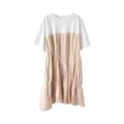 Short-sleeve Two-tone Smock Dress