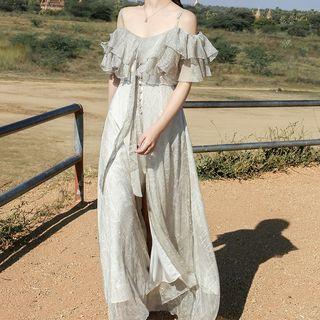 Ruffle Cold-shoulder A-line Maxi Dress
