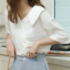Elbow-sleeve Buttoned T-shirt White - One Size