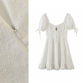 Short-sleeve Cutout Ruffle Hem Mini A-line Dress