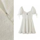 Short-sleeve Cutout Ruffle Hem Mini A-line Dress