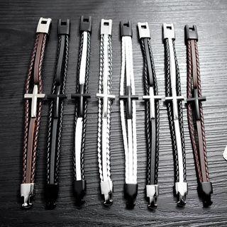 Cross Braided Leather Layered Bracelet