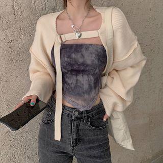 Puff-sleeve Cardigan / Tie Dye Tube Top