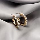 Leaf Rhinestone Alloy Open Hoop Earring