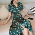 Floral Short-sleeve Wrap Dress