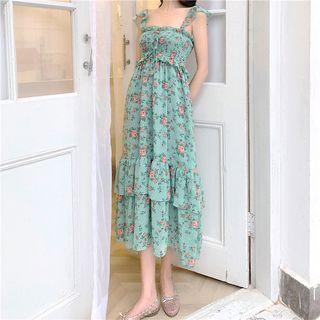 Sleeveless Floral A-line Dress Green - One Size