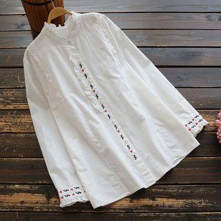 Embroidered Frill-trim Shirt White - One Size