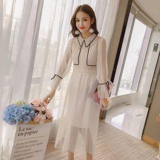 Set: Long-sleeve Sheer Dress + Strappy Dress