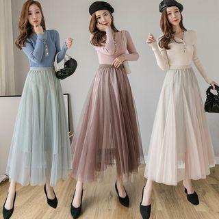 High-waist Pleated Sheer Skirt