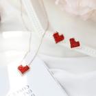 Set: 18k Rose Gold Plated Heart Pendant Necklace / Earring