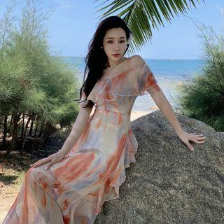 Short-sleeve Tie-dyed Maxi A-line Dress