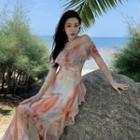 Short-sleeve Tie-dyed Maxi A-line Dress