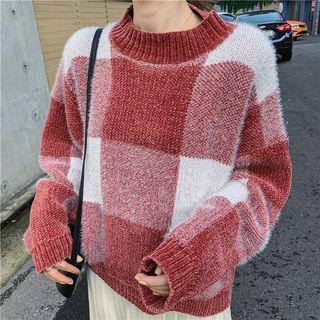 Fluffy Plaid Sweater