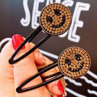 Rhinestone Smiley Hair Clip Black & Tangerine - One Size