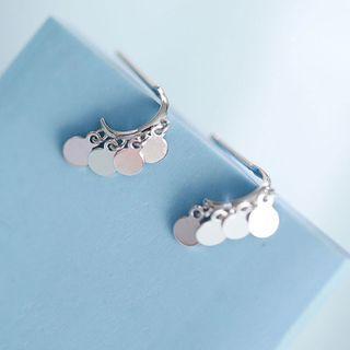 925 Sterling Silver Disc Fringed Earring 1 Pair - As Shown In Figure - One Size