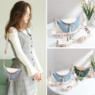 Wide Strap Two-tone Lettering Crossbody Bag